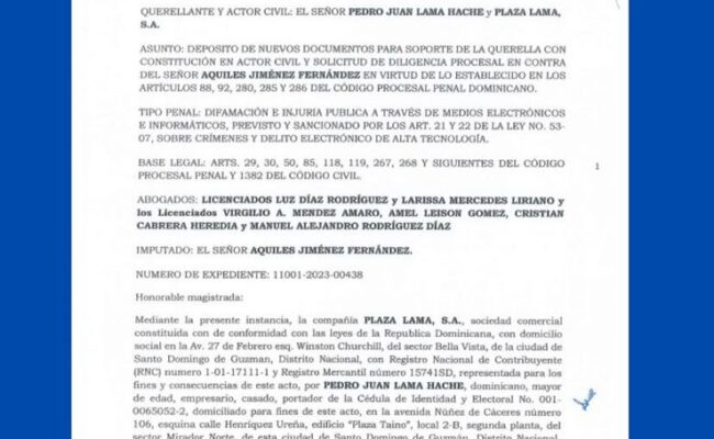 Demanda difamación Plaza Lama