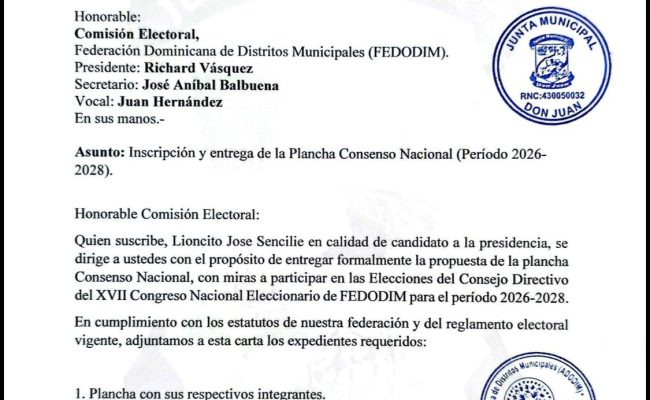 Carta oficial Junta Distrital Don Juan 2026