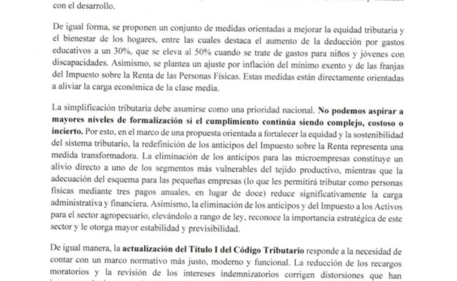 Carta oficial sobre reforma tributaria en República Dominicana