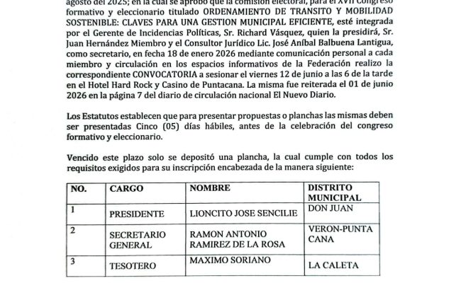 Comunicado electoral del XVII Congreso FEDODIM 2026