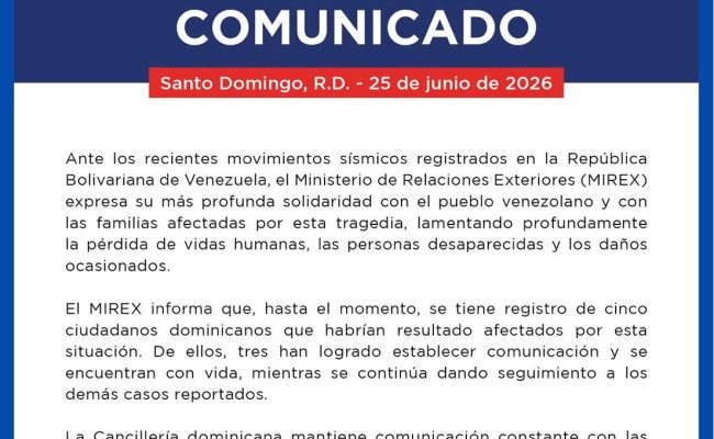 Comunicado oficial sobre sismo en Venezuela