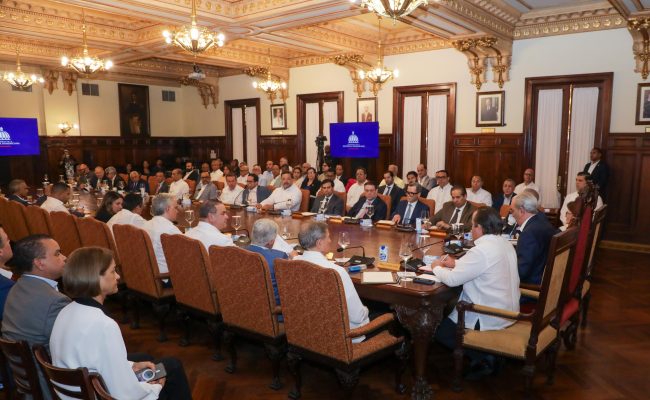 Reunión oficial en salón gubernamental de República Dominicana