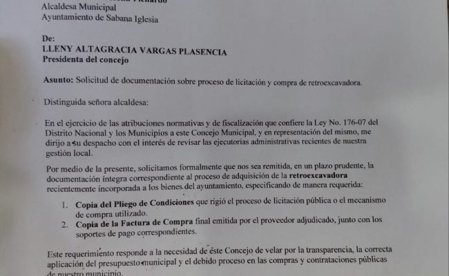 Carta oficial del Ayuntamiento de Sabana Iglesia